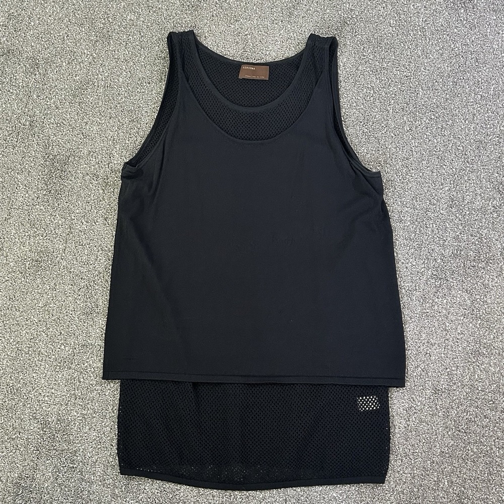 Kerisma Black Mesh Layered Tunic Tank Top M/L Viscose Nylon Sleeveless - Picture 6 of 11